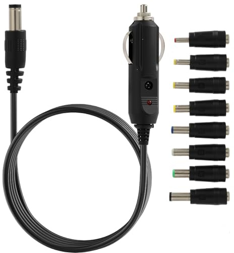 12V 5A Universal Car DC Power Supply Adapter 5.5 x 2.1 mm with 1.5 m Cable und 8 Adaptersteckern, Universal Auto Ladegerät für DVD Player, GPS, Tablet, Kamera, Lautsprecher, Zigarettenanzünder Stromka