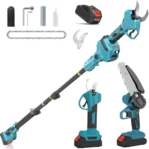 Forbici da potatura elettriche con asta telescopica da 2 m, sega a mano 3 in 1 senza fili per siepi, alberi, frutta, cespugli, frutteti