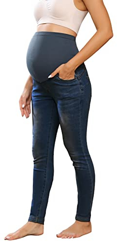 Maacie 2025 Maternity Pants Long Elastic Jeans for Pregnancy Comfortable Jeans Spring Summer Dark Denim Blue XL MC0241A22-03