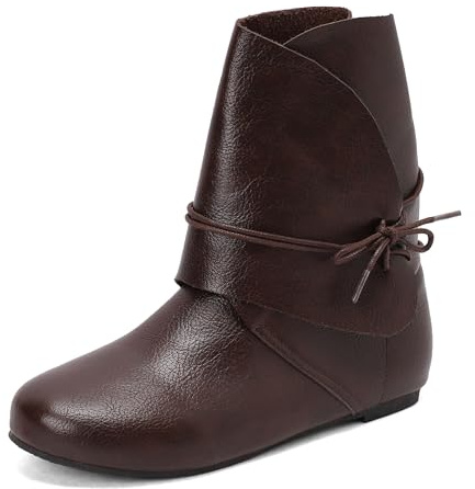 Bviennic Donna Stivaletti Piatto Casuale Punta Rotonda Cordoncino Slouch 2380 Dark-Marrone Numero 45 EU/47Cn