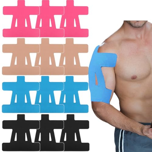 Ruayia 12 Stück Kinesiologie Tape, Kinesiotapes Vorgeschnitten Hautfreundlich für Schulter & Nacken, Wasserfestes Kinesiotape für Sport & Dauerhafte Unterstützung