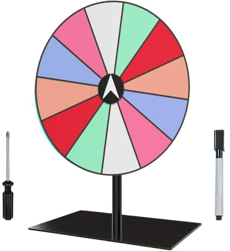 Keuyeo Ruota dei Premi 12 Slot, Ruota dei Premi con Supporto, Ruota dei Premi Tavolo, Pennarello Cancellabile a Secco, Gioco della Lotteria, Gioco per Coinvolgenti Feste in Casa