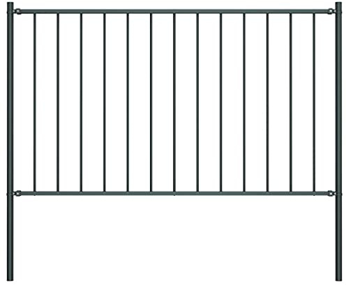 Garten Zaun Staketenzaun, Zaunelement mit Pfosten Pulverbeschichteter Stahl 1,81x1 m Anthrazit für Garten, Terrasse, Balkon