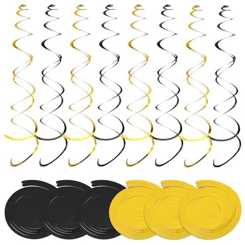 36 Stück Hängend Wirbel Dekoration, Luftschlangen Gold Schwarz Für Partydeko, Luftschlangen Geburtstag Stil, Geburtstagsdeko Gold Und Karneval Deko, Im Schwarzes Gold Design