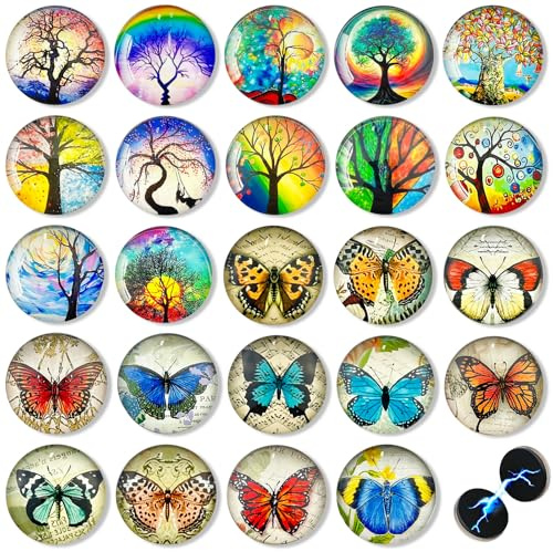 cersaty 24 Pcs 3D Aimant Frigo, Arbre de Vie/Papillon Aimants Ronds 25mm | Tableau Magnétique pour Réfrigérateur, Tableau Blanc, Réfrigérateurs, Bureaux, Tableaux Noirs