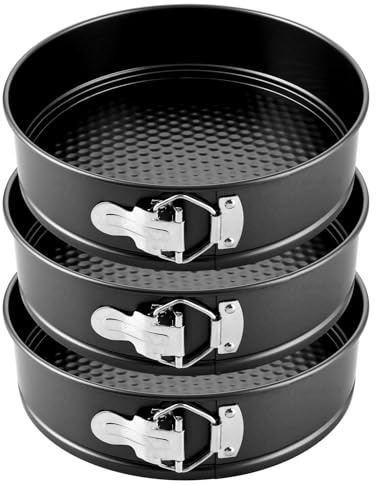 LOPYXBR 3 Piezas molde tarta desmontable 24 cm, moldes redondos de acero al carbono con base extraíble, cierre lateral y revestimiento antiadherente para bizcocho, moldes para tartas