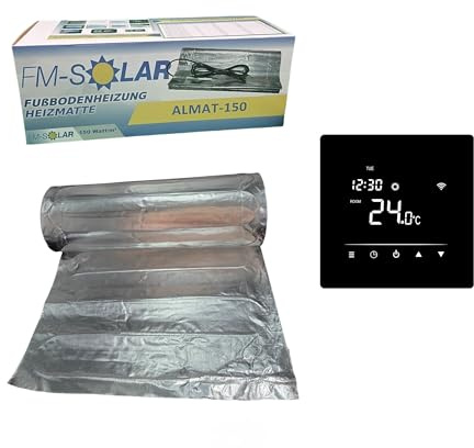 FM-SOLAR Riscaldamento elettrico a pavimento, 2,5 m², 150 W/m², in alluminio + termostato Touch Nero