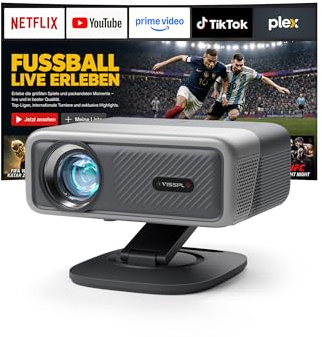 Smart Beamer 4K 【Offiziell APPs & Dolby Audio】 3500 ANSI Video Projektor, Autofokus&Trapezkorrektur, VISSPL 1080P Full HD WiFi6 Bluetooth Heimkino/Outdoor Beamer mit 360°-Halter, für Handy/PC