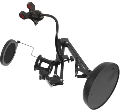 CVUTOVO Desktop Microphone Boom Arm Stand med Justerbar Suspension Inkluderar Telefonhållare Mic Clip och Pop Filter för Studioinspelning och Sändning Ljuddämpande Mikrofonstativ för