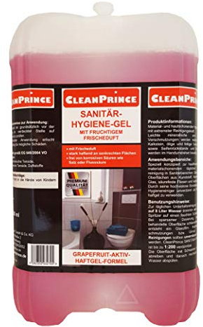 5 Liter CleanPrince Sanitär Hygiene Gel Konzentrat | Sanitärreiniger gelförmig entfernt Kalk Wasserflecken Dusche Bad WC Kraftreiniger Reinigungsmittel Wanne WC Toiletten Dusche Bad