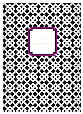 Kartenkaufrausch 8 Elegante grafische DIN A4 Schulhefte, Schreibhefte in schwarz weiß, Etikett: lila Lineatur 20 (blanko Heft)