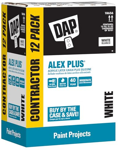 DAP Alex Plus Acrylic Latex Caulk, White, 10.1 Oz, 12 Pack (7079818152)