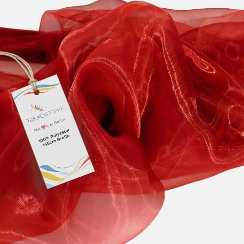 TOLKO 1m Organza Stoffe zum Nähen Meterware | Hauch Zart, Fein, Durchsichtig | zum Dekorieren Basteln 145cm breit | Leichter Glanz Stoff für Gardine Vorhänge Tischdecken Deko Schals (Rot Schwarz)