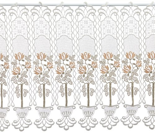 Plauener Spitze by Modespitze, Store Bistro Gardine Scheibengardine mit Stangendurchzug, hochwertige Stickerei, Höhe 50 cm, Breite 96 cm, Creme/Beige/Lachs