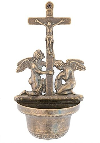 arterameferro Acquasantiera Modello Angeli in Ottone Brunito da Parete