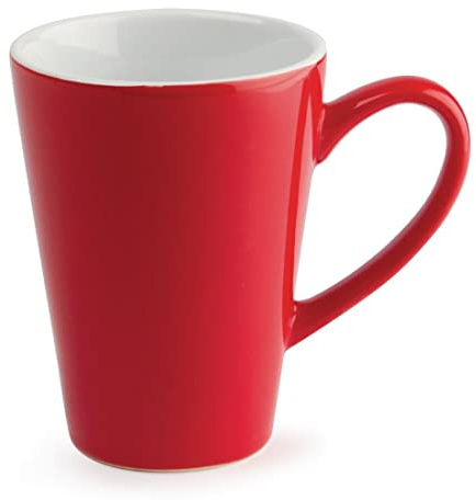Olympia Cafe Latte Cups Porcelain 340ml 12oz, Red, Pack of 12 | Oven, microwave and dishwasher safe mugs built for espresso or coffee service. Fits saucers GL047, GL048 and GL049.