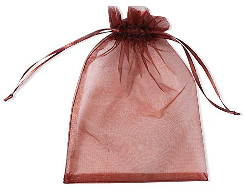 PLECUPE Lot de 100 sacs en organza pour emballage alimentaire de mariage et bonbons, sachets transparents, rangement de fleurs séchées à la lavande, marron