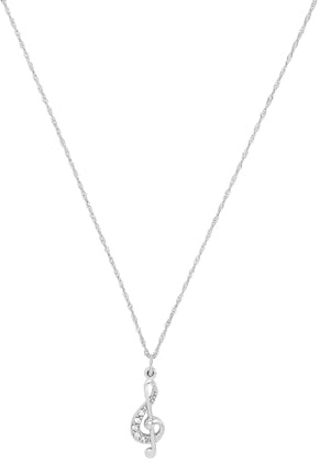 Amor Kette mit Anhänger 925 Sterling Silber Damen Halsschmuck, mit Zirkonia synth., 45 cm, Silber, Notenschlüssel, Kommt in Schmuck Geschenk Box, 2016036