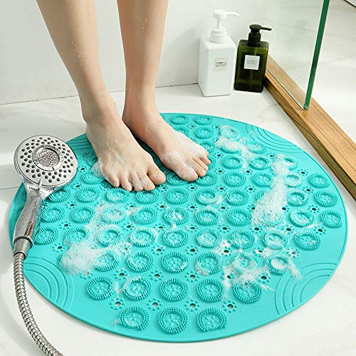 Shower Mat Round Bath Mat PVC Bathroom Mat Antibacterial Bathtub Mat Non Slip Shower Mats with Suction Cups and Drain Holes, Machine Washable for Bathroom Bathtub Toilet(55x55cm,Green)