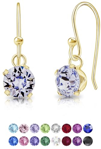 Pendientes Mujer Colgantes Plata de Ley 925 Chapados Oro 24K con Brillantes de Cristal Lila 6 mm - Joyería Regalo Mujer Oro - Clásicos, Elegantes, Dorados y Hipoalergénicos