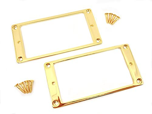 ALS Flacher Metall-Befestigungsring 2er Set mit Schrauben - vergoldetes massives Messing für Humbucking Pickups - Humbucker Pickup Rahmen / Halterungen für Ibanez etc.