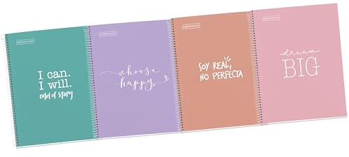 MIQUELRIUS - Packung mit 4 Schulheften, A4, kariert, mikroperforiert, Einband aus Karton, Größe 210 x 297 mm, 4 Löcher, 80 Blatt à 90 g, kariert mit 5 x 5 m, Schrift