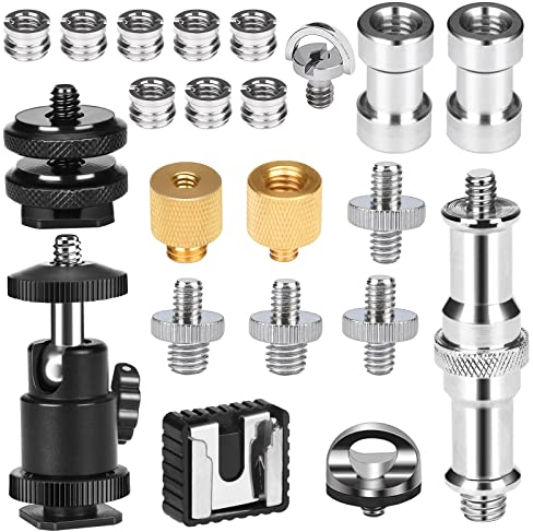 Noosverl 22 Adattatori a Vite da 1/4 a 3/8, Testa a Sfera da 1/4 a 1/4, Metallo Filettato a Vite Adattatore per Fotocamera DSLR, Treppiede, Rig a Spalla, Cavalletto