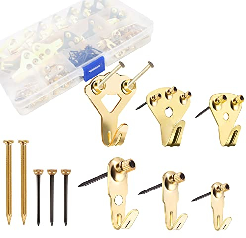 62 Pcs Heavy Duty Picture Hangers - Hard Wall Hooks, Photo Frame Holders, Supports 10-100 lbs