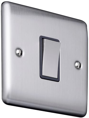 Caradok 1 gang 2 way intermediate switch Brushed Chrome, Metal Switch, Grey Insert
