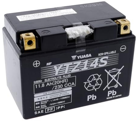 Yuasa YTZ14S Motorradbatterie kompatibel für Honda VT1300S, C, R, CXA Fury 1300 2009-2014