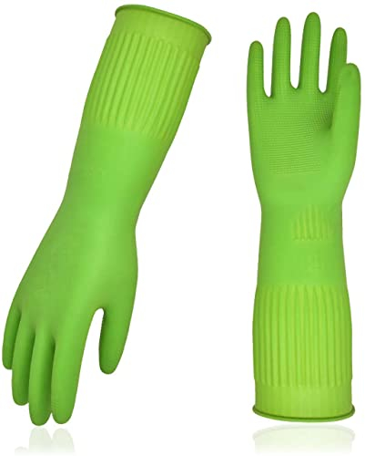 Vgo... 3Paires gants de nettoyage ménagers, gants lave - vaisselle en caoutchouc, extra épais, manches longues (RB2143,Vert,8/M,3Paires)