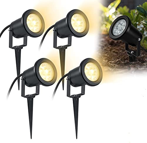 ACXIN 4W LED Gartenstrahler mit Erdspieß Gartenleuchte Scheinwerfer Außenbereich Gartenlampe Strahler IP65 Wasserdicht Warmweiß (4 X 4W)