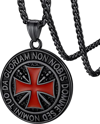 FaithHeart Collana Croce Uomo Rosso Ciondolo Sigillo Cavalieri Templari Medaglione Ciondolo con Croce di Gerusalemme Scudo Uomo Acciaio Impermeabile Non Sbiadisce