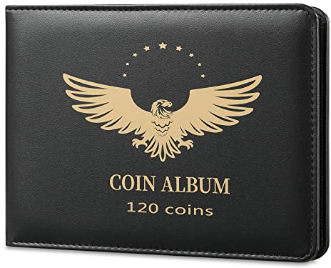 MUDOR Coin Collection Holder Book for Collectors, PVC FREE, 120 Pockets Collecting Storage Album Organizer Supplies for Half Dollar, Silver Dollar (120 Pockets)