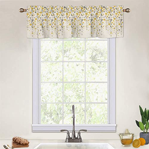 Surwin Blumen Scheibengardine Bistrogardine mit Stangendurchzug Stickerei Kurzstores Gardinen Küchenvorhang Scheibengardinen für Küche Wohnzimmer Schlafzimmer Café Bistro (135x137cm,Gelb)