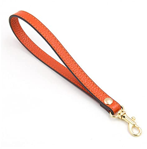 SHTGOI PU Leder Handschlaufe Schlüsselanhänger Ersatz Kurz Armband Taschengriffe Lederband mit Karabinerhaken Taschengurt für Handtaschen Geldbörse Clutch Wristlet Purse Keychain Pouch Orange