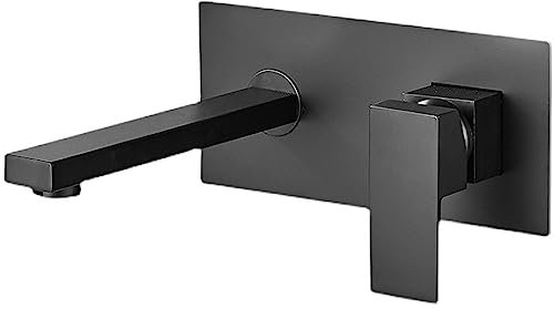 ZYCDP Wasserhahn Bad Waschbecken Wandmontage,Waschtischarmatur aus Messing Einhebelmischer,Bad Wand Wasserhahn 2 loch Mischbatterie,Unterputz Armatur Waschbecken,Schwarz