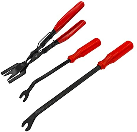 JNNJ 3 Pinces à Dégrafer Garniture Voiture pour Clips et Rivets, Rouge | Poignée Ergonomique, Levier À Ressort, Accès Aux Espaces Étroits, Retrait Sans Dommage, Outils De Réparation Automobile