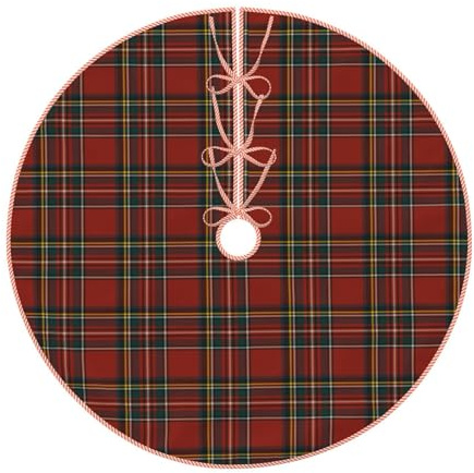 JHSLAJ Weihnachtsbaumrock Leinen Royal Stewart Tartan Classic Red Scottish Plaid Xmas Tree Skirt Decorations Christmas Tree Mat for Christmas Party 36