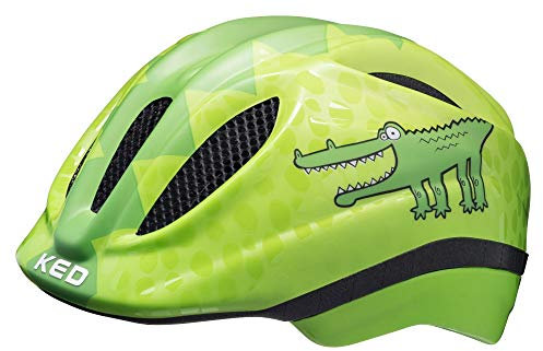 KED Meggy II Trend | Kinder Fahrradhelm Insektenschutznetz Integriertes LED-Rücklicht maxSHELL Technologie, Green Croco, 44-49 (XS)