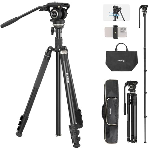 SmallRig CT210 Video Tripod, 75 Video Camera Tripod Monopod with +/-15° Leveling Base Fluid Head, Professional Camera Tripod Compatible with Video Camera, DSLR, Camcorder-4475