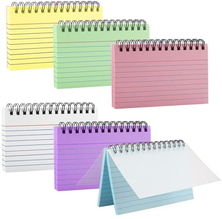 Lifuncren Linierte Karteikarten, 6 Farben 300 Stücke 7.6 x 12.7 cm Spirale Notizblocke mit Transparenter Abdeckung, Bunt Lernkarten Blanko, Vokabelkarten Flashcards für Schule Lernen Büro Haus