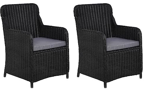 Homgoday Gartenstühle mit Polster 2 Stk. Poly Rattan Schwarz Gartenmöbel Model44146