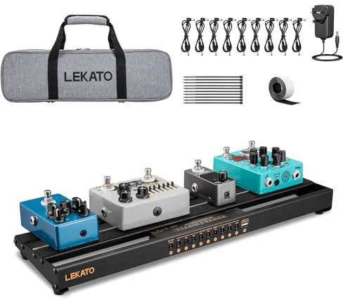 LEKATO Pedal Board con alimentatore incorporato, pedaliera per effetti compatta da 19,1 * 5,1 * 1,8 pollici, set di pedaliere in lega di alluminio con borsa per il trasporto, cavi per pedali, adesivo