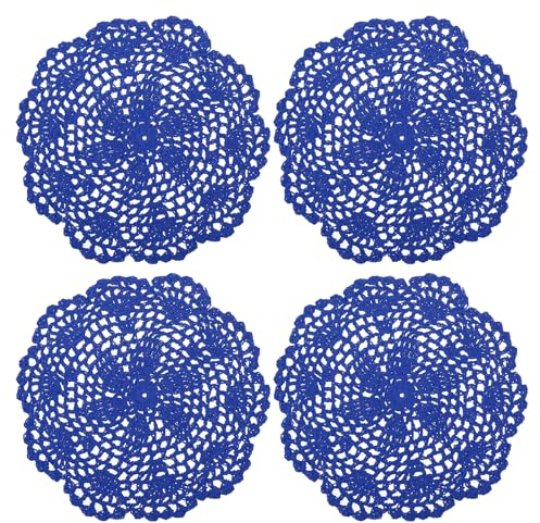 QUARKZMAN Häkeln Deckchen 4Stk 8 - Handgefertigt Häkeln Baumwolle Untersetzer Rund Spitze Tischsets mit Blumen Mustern für Hochzeit Party Dekoration (Helles Blau)