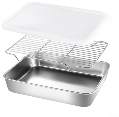 Teglia da forno in acciaio con griglia di raffreddamento, ideale per forno e frigorifero (23 x 17 x 5 cm)
