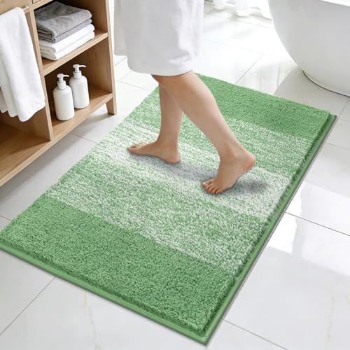 Enyhom Badematte rutschfest 60 x 90 cm, Weicher Dicker Grün Badezimmerteppich Waschbar Badteppich, Super Saugfähig Flauschig Schnelltrocknend Duschvorleger, Mikrofaser Klein Bad Teppich für Badewanne