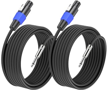 2Pack 20M Speakon zu 1/4 Kabel 15AWG 2-adriges CCA PA/DJ Lautsprecherkabel | 6,35mm TS Stecker auf Speakon Stecker mit Twist Lock, Professionelles Boxenkabel für Verstärker, Home, DJ/PA