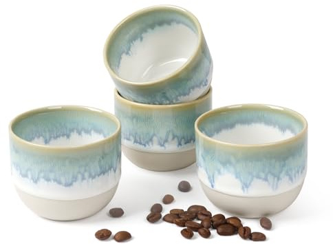 NOVAJOY Lot de 4 tasses à expresso | 140 ml | Mini tasse à expresso – Fabriqué à la main à paroi épaisse | Tasses en faïence de qualité supérieure | Sans anse | Tasses à café | Moka | Cadeau au design