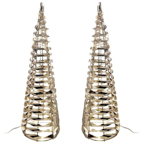 com-four® 2x piramide a LED con timer - cono luminoso da 40 cm - piramide luminosa decorativa con 30 LED bianco caldo - illuminazione interna per Natale (2 pezzi - color oro - cono 40cm)